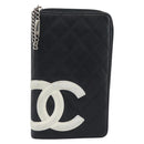 CHANEL Matelasse Cambon Line Long Wallet Leather Black Silver CC Auth 193997-2