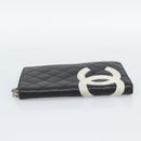 CHANEL Matelasse Cambon Line Long Wallet Leather Black Silver CC Auth 193997-5