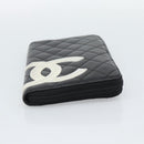 CHANEL Matelasse Cambon Line Long Wallet Leather Black Silver CC Auth 193997-7