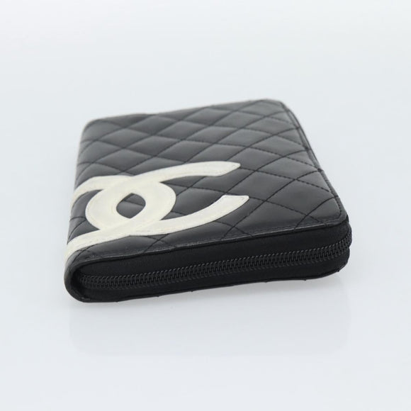 CHANEL Matelasse Cambon Line Long Wallet Leather Black Silver CC Auth 193997