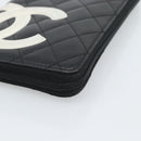 CHANEL Matelasse Cambon Line Long Wallet Leather Black Silver CC Auth 193997-8