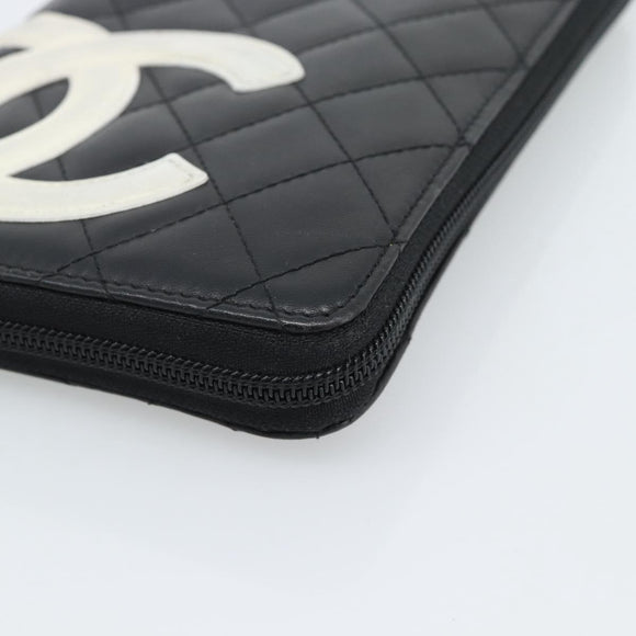 CHANEL Matelasse Cambon Line Long Wallet Leather Black Silver CC Auth 193997