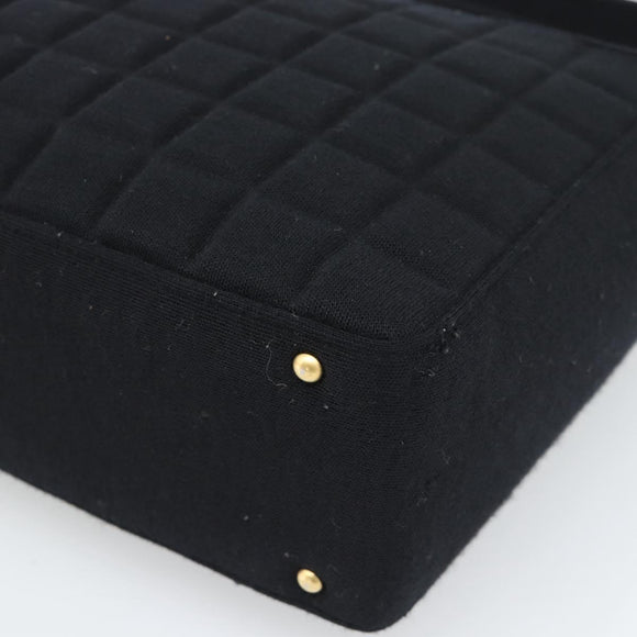 CHANEL Choco Bar Hand Bag Cotton Black Gold CC Auth 194003A