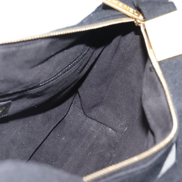 CHANEL Choco Bar Hand Bag Cotton Black Gold CC Auth 194003A
