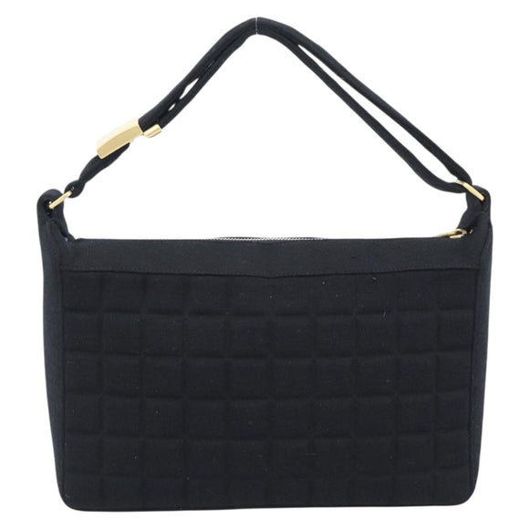 CHANEL Choco Bar Hand Bag Cotton Black Gold CC Auth 194003A