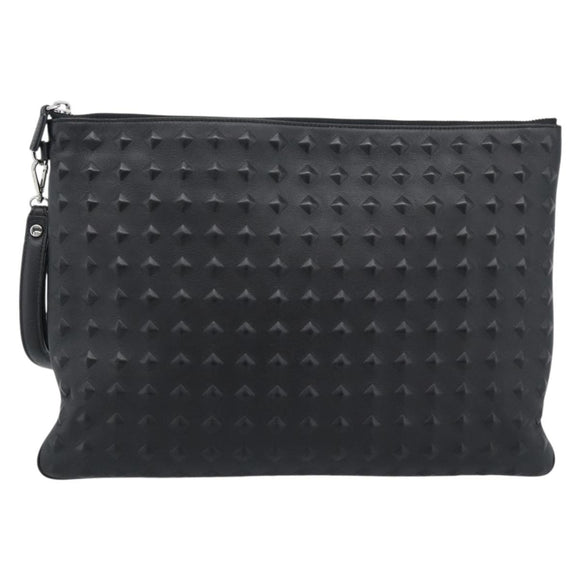 MCM Vicetos Logogram Clutch Bag PVC Leather Black Silver Auth 194004A