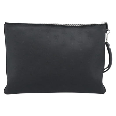 MCM Vicetos Logogram Clutch Bag PVC Leather Black Silver Auth 194004A - 0