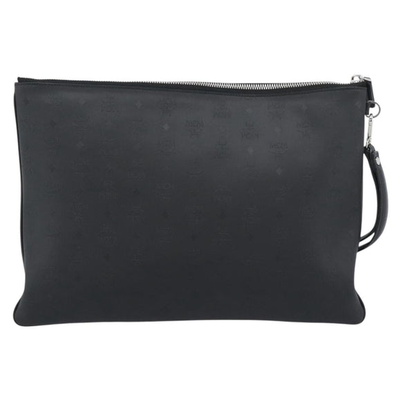 MCM Vicetos Logogram Clutch Bag PVC Leather Black Silver Auth 194004A