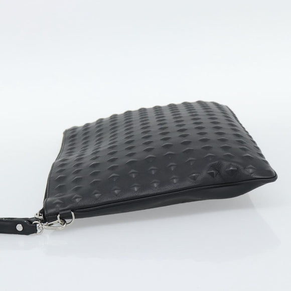 MCM Vicetos Logogram Clutch Bag PVC Leather Black Silver Auth 194004A