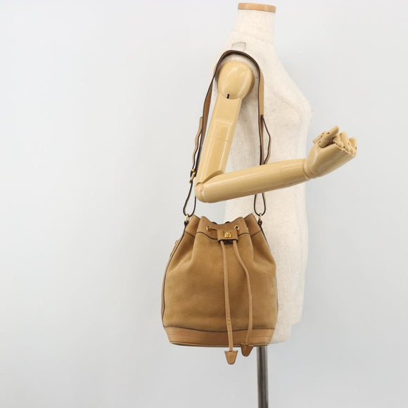 CELINE Shoulder Bag Leather Beige Gold Auth 194005