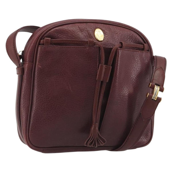CARTIER Must Line Shoulder Bag Leather Bordeaux Gold Auth 194006