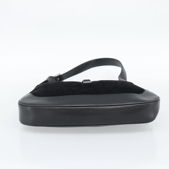 GUCCI Jackie Hand Bag Suede Black Silver 001 3346 Auth 194007