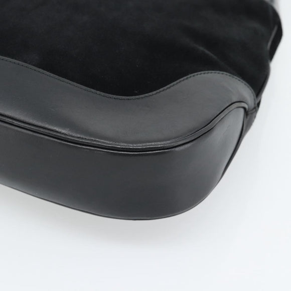 GUCCI Jackie Hand Bag Suede Black Silver 001 3346 Auth 194007
