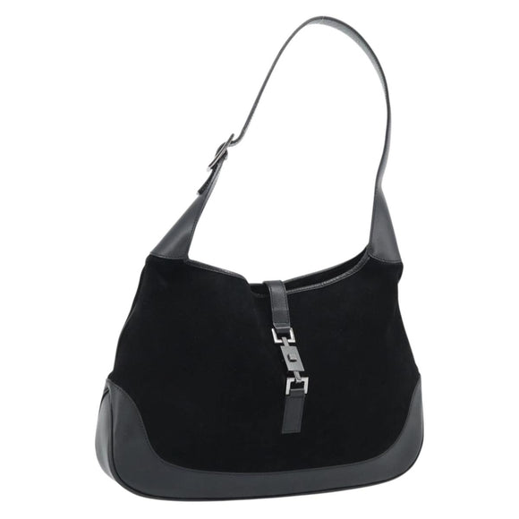 GUCCI Jackie Hand Bag Suede Black Silver 001 3346 Auth 194007