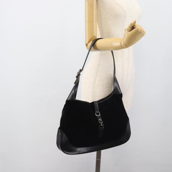 GUCCI Jackie Hand Bag Suede Black Silver 001 3346 Auth 194007