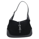 GUCCI Jackie Hand Bag Suede Black Silver 001 3346 Auth 194007-13