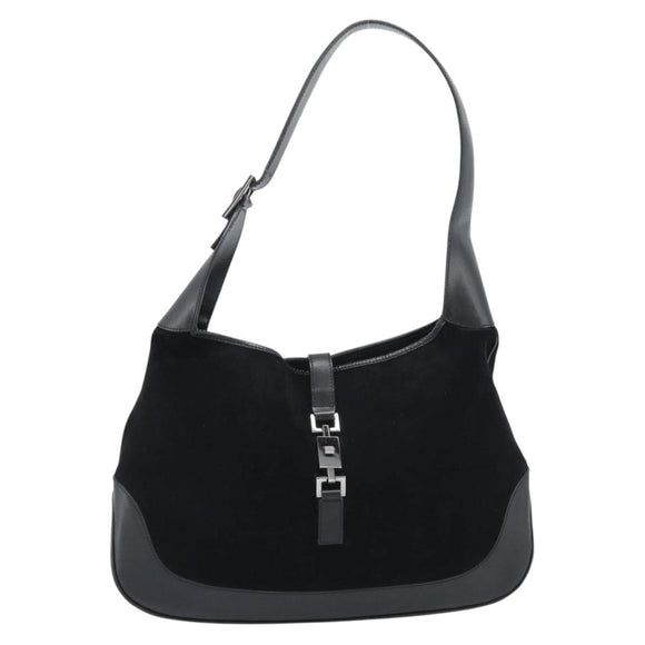 GUCCI Jackie Hand Bag Suede Black Silver 001 3346 Auth 194007