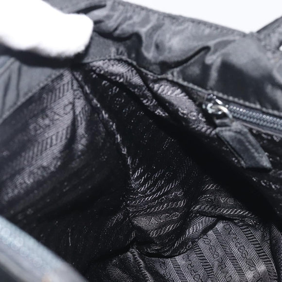 PRADA Hand Bag Nylon Black Silver Auth 194017