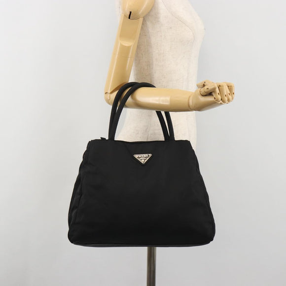 PRADA Hand Bag Nylon Black Silver Auth 194017
