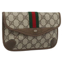 GUCCI GG Supreme Web Sherry Line Pouch PVC Beige Gold 89 01 021 Auth 194021A-1