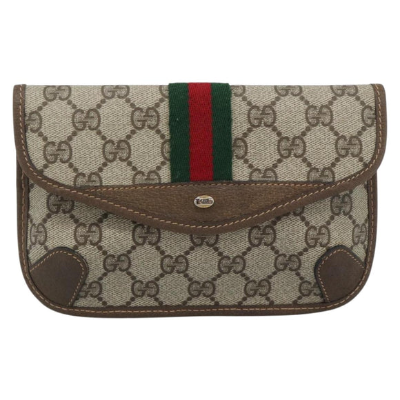GUCCI GG Supreme Web Sherry Line Pouch PVC Beige Gold 89 01 021 Auth 194021A
