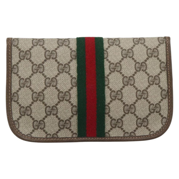 GUCCI GG Supreme Web Sherry Line Pouch PVC Beige Gold 89 01 021 Auth 194021A