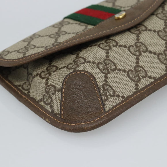GUCCI GG Supreme Web Sherry Line Pouch PVC Beige Gold 89 01 021 Auth 194021A