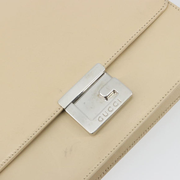 GUCCI Hand Bag Leather Beige Silver 007 406 0265 Auth 194023
