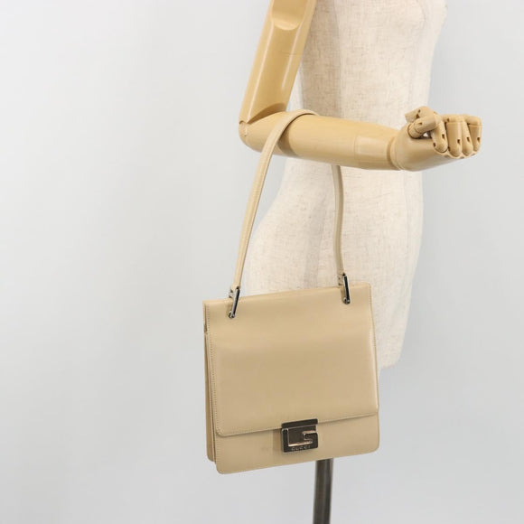 GUCCI Hand Bag Leather Beige Silver 007 406 0265 Auth 194023