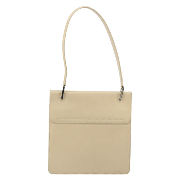 GUCCI Hand Bag Leather Beige Silver 007 406 0265 Auth 194023