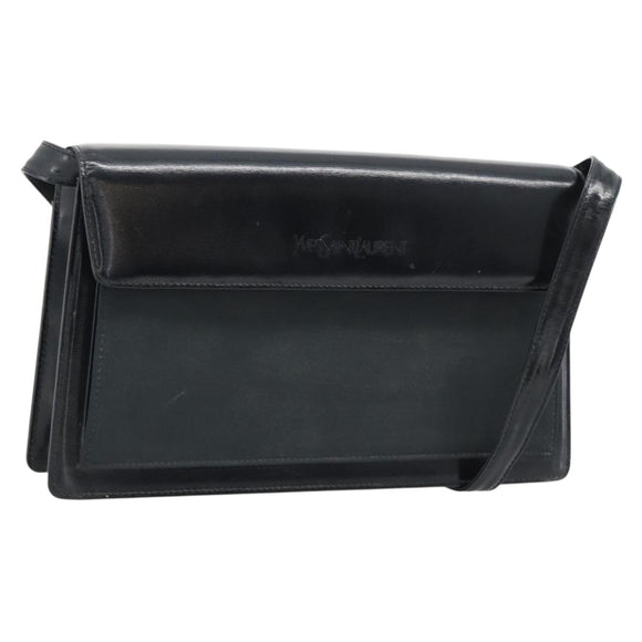 SAINT LAURENT Shoulder Bag Leather Black Gold Auth 194029