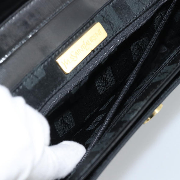 SAINT LAURENT Shoulder Bag Leather Black Gold Auth 194029