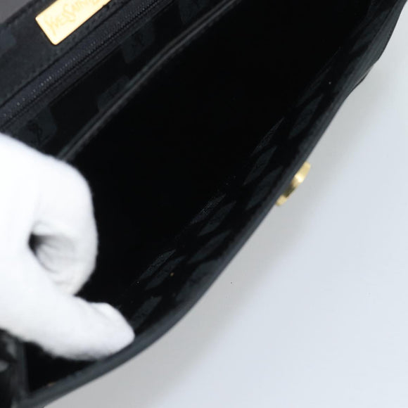 SAINT LAURENT Shoulder Bag Leather Black Gold Auth 194029