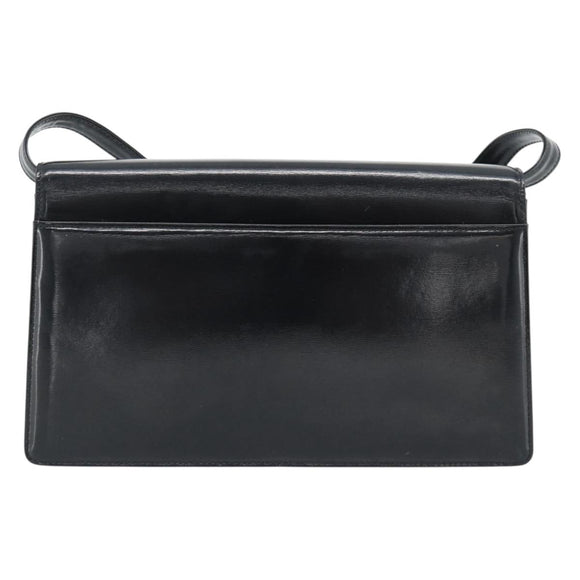SAINT LAURENT Shoulder Bag Leather Black Gold Auth 194029