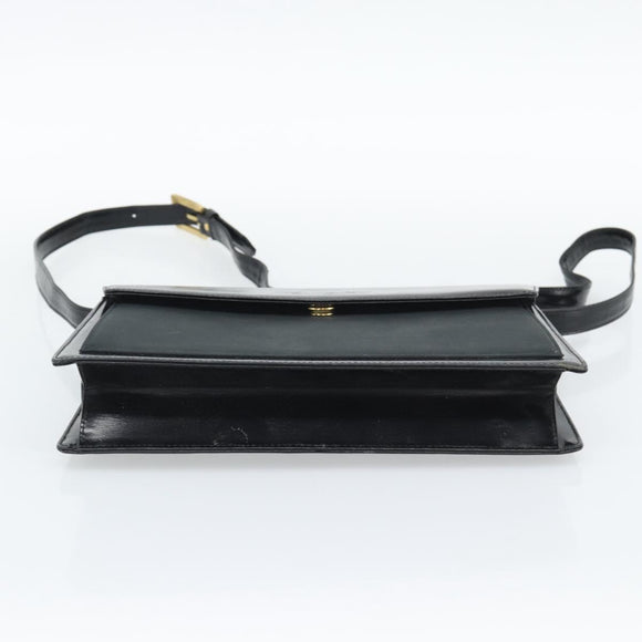 SAINT LAURENT Shoulder Bag Leather Black Gold Auth 194029