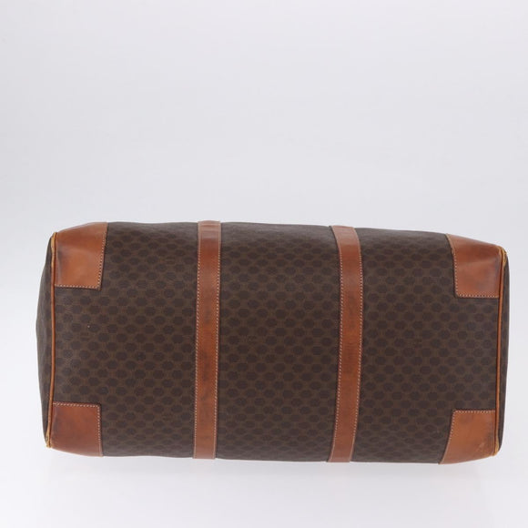 CELINE Macadam Canvas Boston Bag PVC Leather Brown Gold Auth 194032
