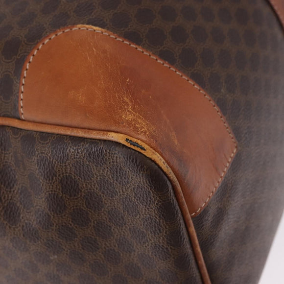 CELINE Macadam Canvas Boston Bag PVC Leather Brown Gold Auth 194032