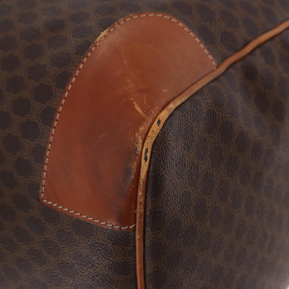 CELINE Macadam Canvas Boston Bag PVC Leather Brown Gold Auth 194032