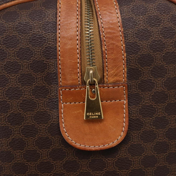 CELINE Macadam Canvas Boston Bag PVC Leather Brown Gold Auth 194032