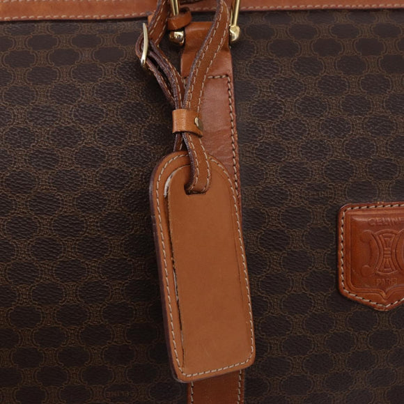 CELINE Macadam Canvas Boston Bag PVC Leather Brown Gold Auth 194032