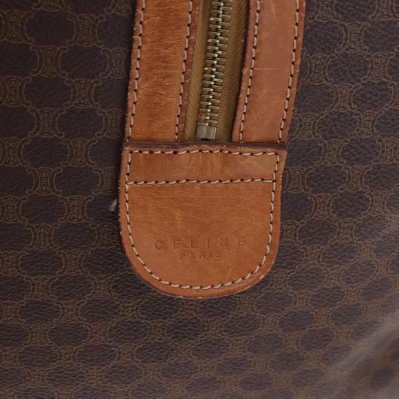 CELINE Macadam Canvas Boston Bag PVC Leather Brown Gold Auth 194032