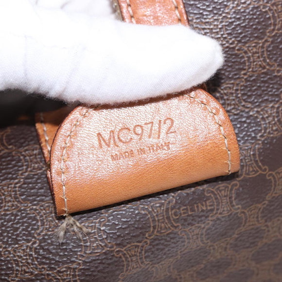CELINE Macadam Canvas Boston Bag PVC Leather Brown Gold Auth 194032