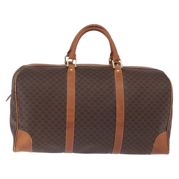 CELINE Macadam Canvas Boston Bag PVC Leather Brown Gold Auth 194032