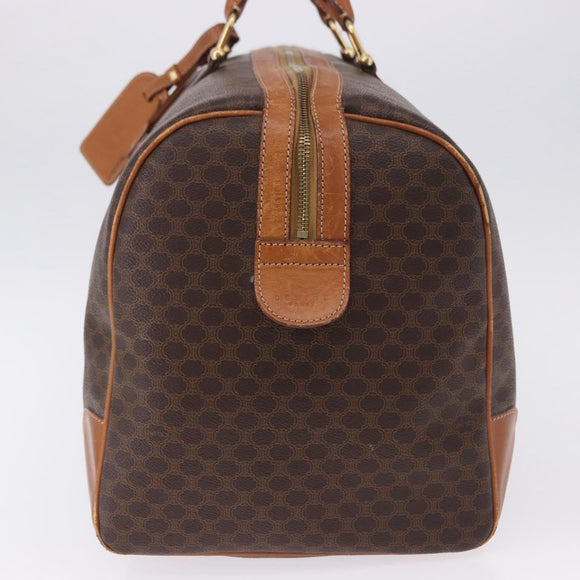 CELINE Macadam Canvas Boston Bag PVC Leather Brown Gold Auth 194032