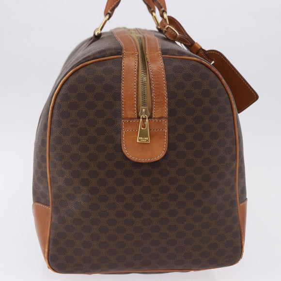 CELINE Macadam Canvas Boston Bag PVC Leather Brown Gold Auth 194032