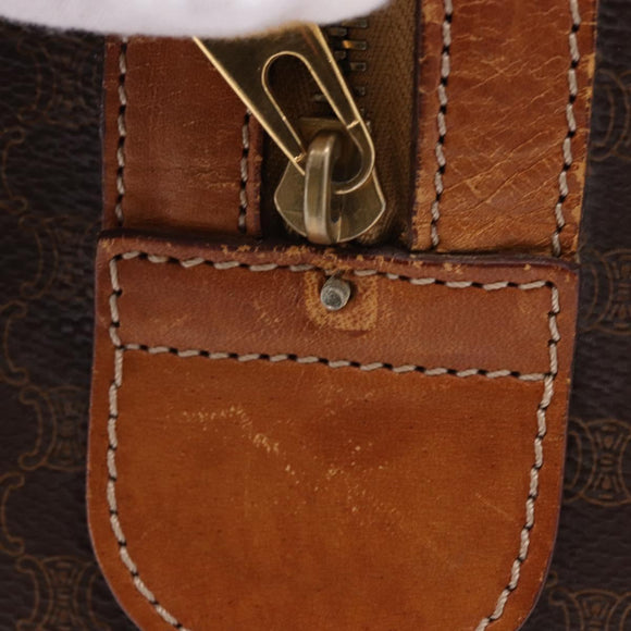 CELINE Macadam Canvas Boston Bag PVC Leather Brown Gold Auth 194032