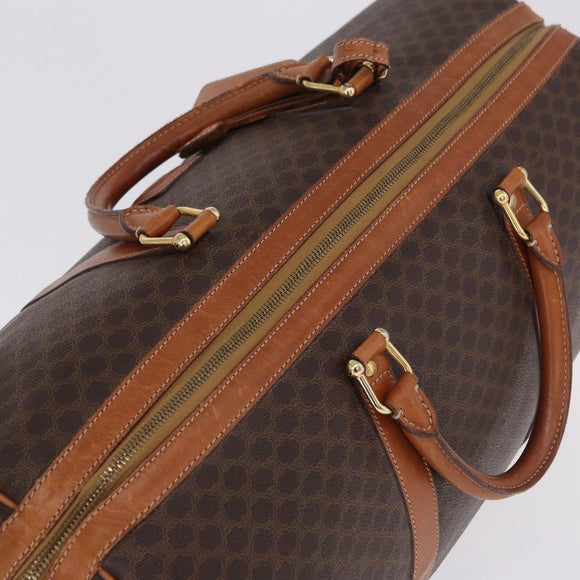 CELINE Macadam Canvas Boston Bag PVC Leather Brown Gold Auth 194032