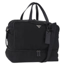 PRADA Boston Bag Nylon 2way Black Silver Auth 194039-1