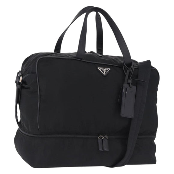 PRADA Boston Bag Nylon 2way Black Silver Auth 194039