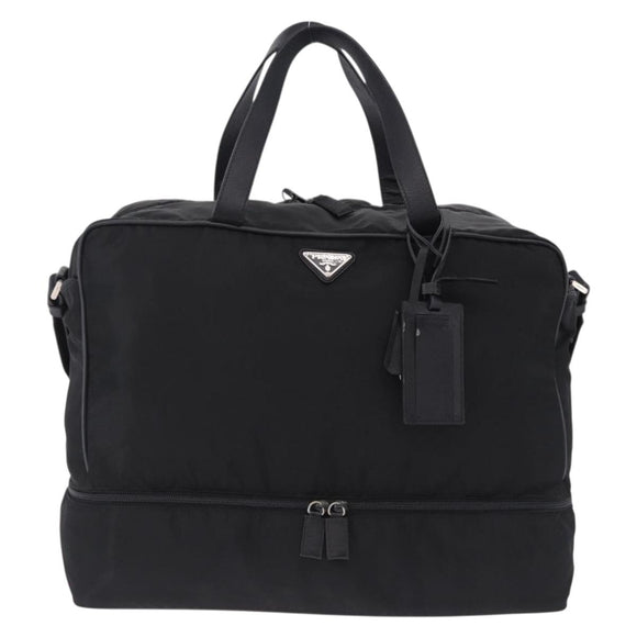PRADA Boston Bag Nylon 2way Black Silver Auth 194039